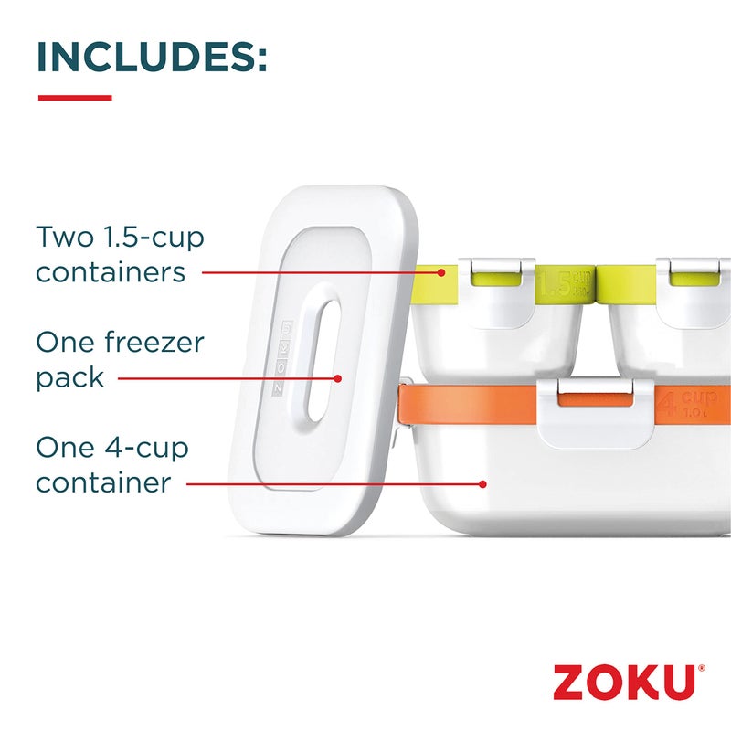 ZOKU - Nested Food Storage Containers with Freezer Pack, Leak Proof with Airtight Lids, for Sandwiches, Lunches, Leftovers and more, Easy to Clean, Reusable, BPA Free (Neat Stack) (7 Piece) - Image 2